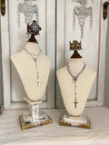 3 linen bust grouping with barn wood bases and crowns
