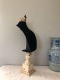 Black velvet bust,jewelry holder,necklace stand,jewelry stand,vintage lamp part,swallow bird finding,metal finial,jewelry display,swallow