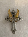 Cherub cross with gold wings ,metal cross with detailed cherub attached