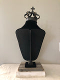 Black velvet bust jewelry holder with metal crown