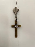 Puff metal Heart and cross attached to filigree piece