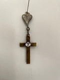 Puff metal Heart and cross attached to filigree piece