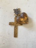 Puff Heart and cross attached to filigree piece