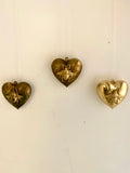 Puff hearts with small bee attached,raw brass 1 piece