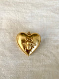 Puff hearts with small bee attached,raw brass 1 piece