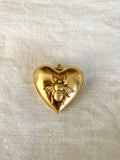 Puff hearts with small bee attached,raw brass 1 piece