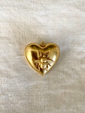 Puff hearts with small bee attached,raw brass 1 piece