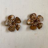Vintage metal flowers, 2 white rusted metal flowers