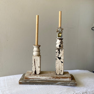 Ivory Ring stand, Ivory wood ring holder made from antique spindles