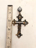 Metal cross with rhinestone chain and rhinestone flower top