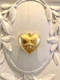 Puff hearts with small bee attached,raw brass 1 piece