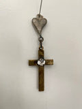 Puff metal Heart and cross attached to filigree piece