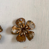 Vintage metal flowers, 2 white rusted metal flowers