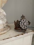 French lace crown with rhinestone center and rhinestone chain