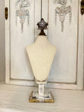 Linen Bust with Barn Wood Base and Rhinestone Crown Top