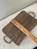 Silver tray platform, wood top silver tray, footed silver tray with wood top