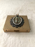 Small metal pill box virgin mary pendent,virgin mary charm piece finding-patina black,keep sake box,metal flowers,jewelry flowers