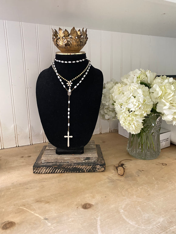 Black velvet bust jewelry holder with metal crown