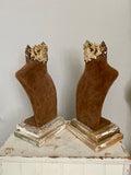Saddle brown velvet bust jewelry holder with metal crown