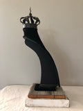 Black velvet bust jewelry holder with metal crown