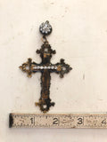 Metal cross with rhinestone chain and rhinestone flower top