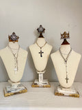 3 linen bust grouping with barn wood bases and crowns