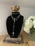 Black velvet bust jewelry holder with metal crown