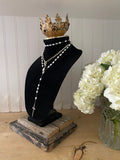 Black velvet bust jewelry holder with metal crown