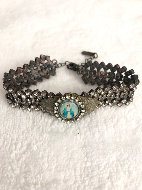 Rhinestone bracelet, embellished rhinestones and a mary pendant