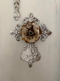 Metal cross with rose center