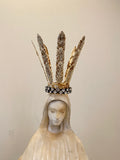 Head crown,feathered crown,metal crown,queen crown,fairy crown,wreath,wreath,vintage rhinestones,metal banding,leaf crown