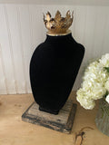 Black velvet bust jewelry holder with metal crown